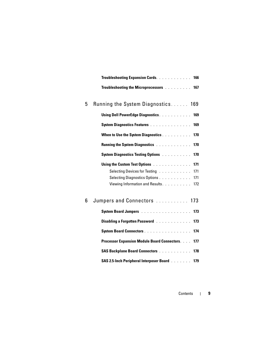 5running the system diagnostics, 6jumpers and connectors | Dell PowerEdge R905 User Manual | Page 9 / 202