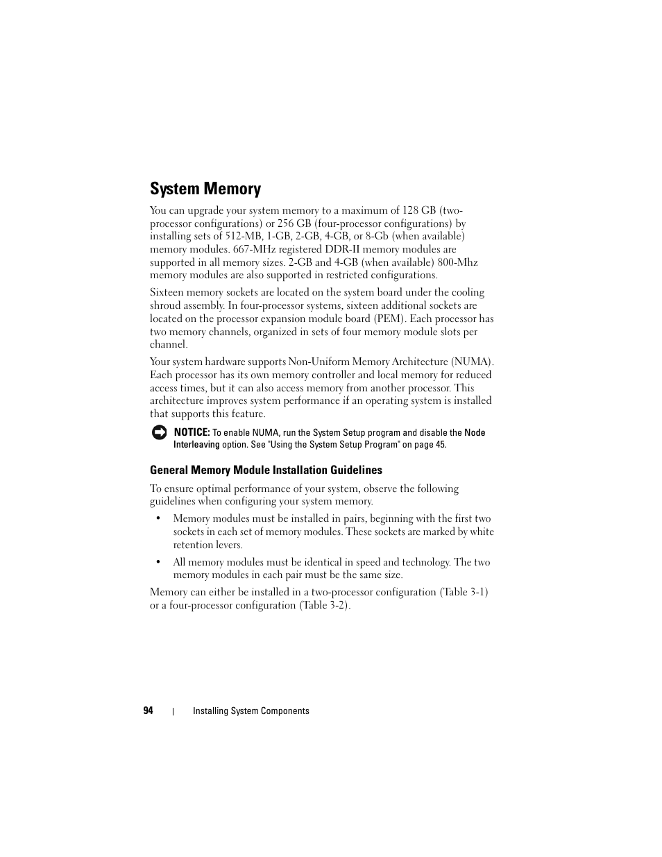 System memory, General memory module installation guidelines | Dell PowerEdge R905 User Manual | Page 94 / 202