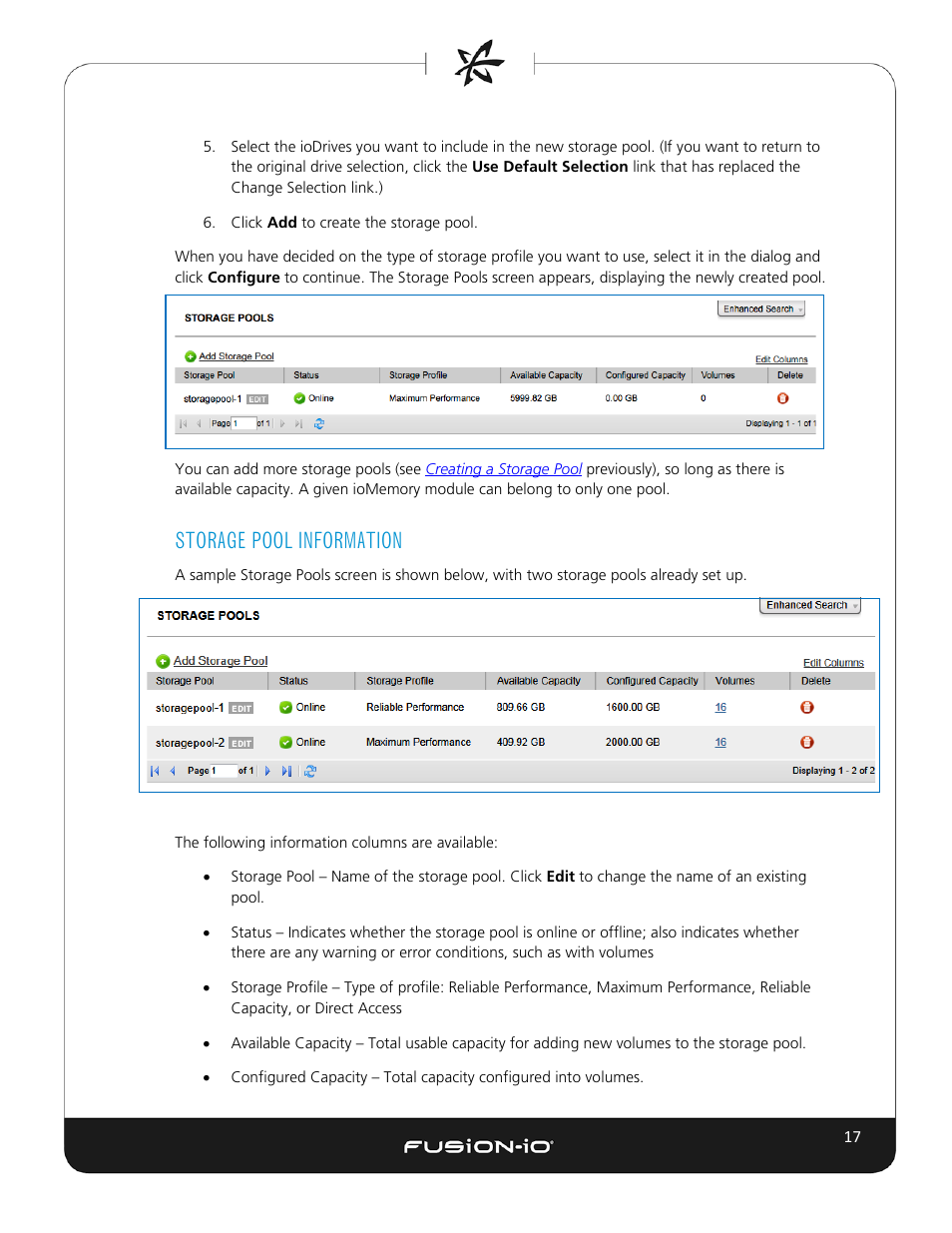 Storage pool information | Dell Acceleration Appliances for Databases User Manual | Page 23 / 102
