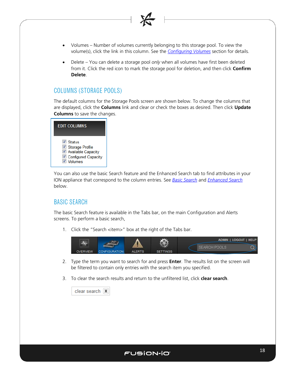 Columns (storage pools), Basic search | Dell Acceleration Appliances for Databases User Manual | Page 24 / 102