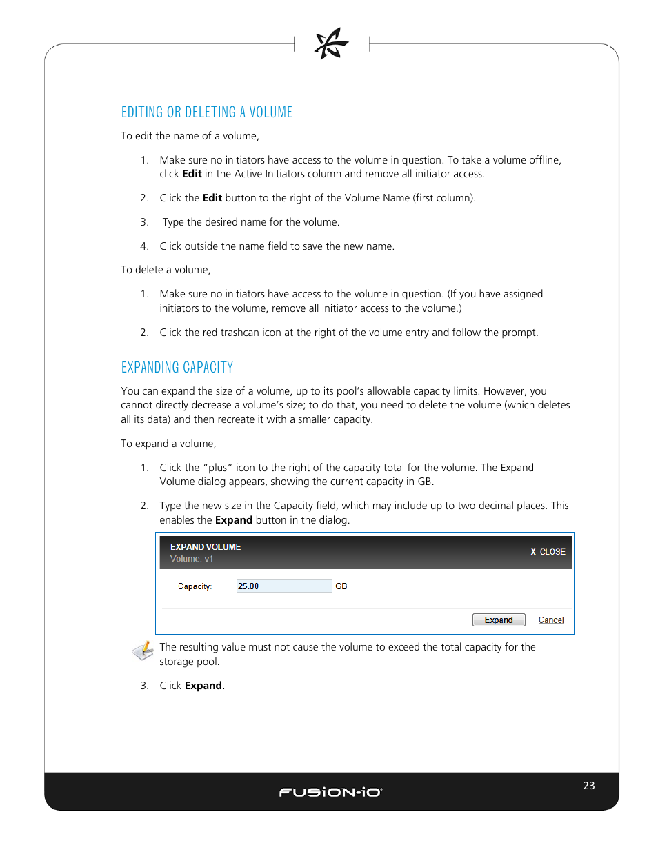 Editing or deleting a volume, Expanding capacity | Dell Acceleration Appliances for Databases User Manual | Page 29 / 102