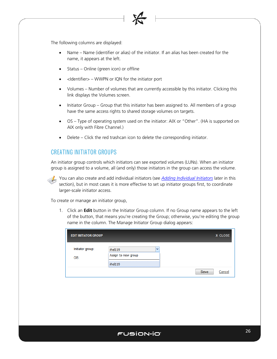 Creating initiator groups | Dell Acceleration Appliances for Databases User Manual | Page 32 / 102