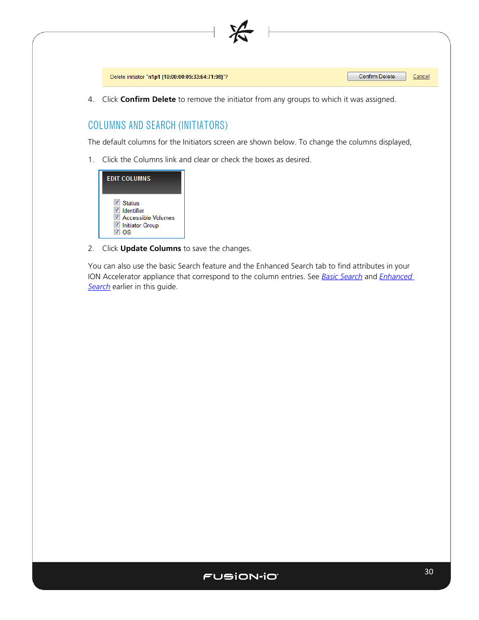 Columns and search (initiators) | Dell Acceleration Appliances for Databases User Manual | Page 36 / 102