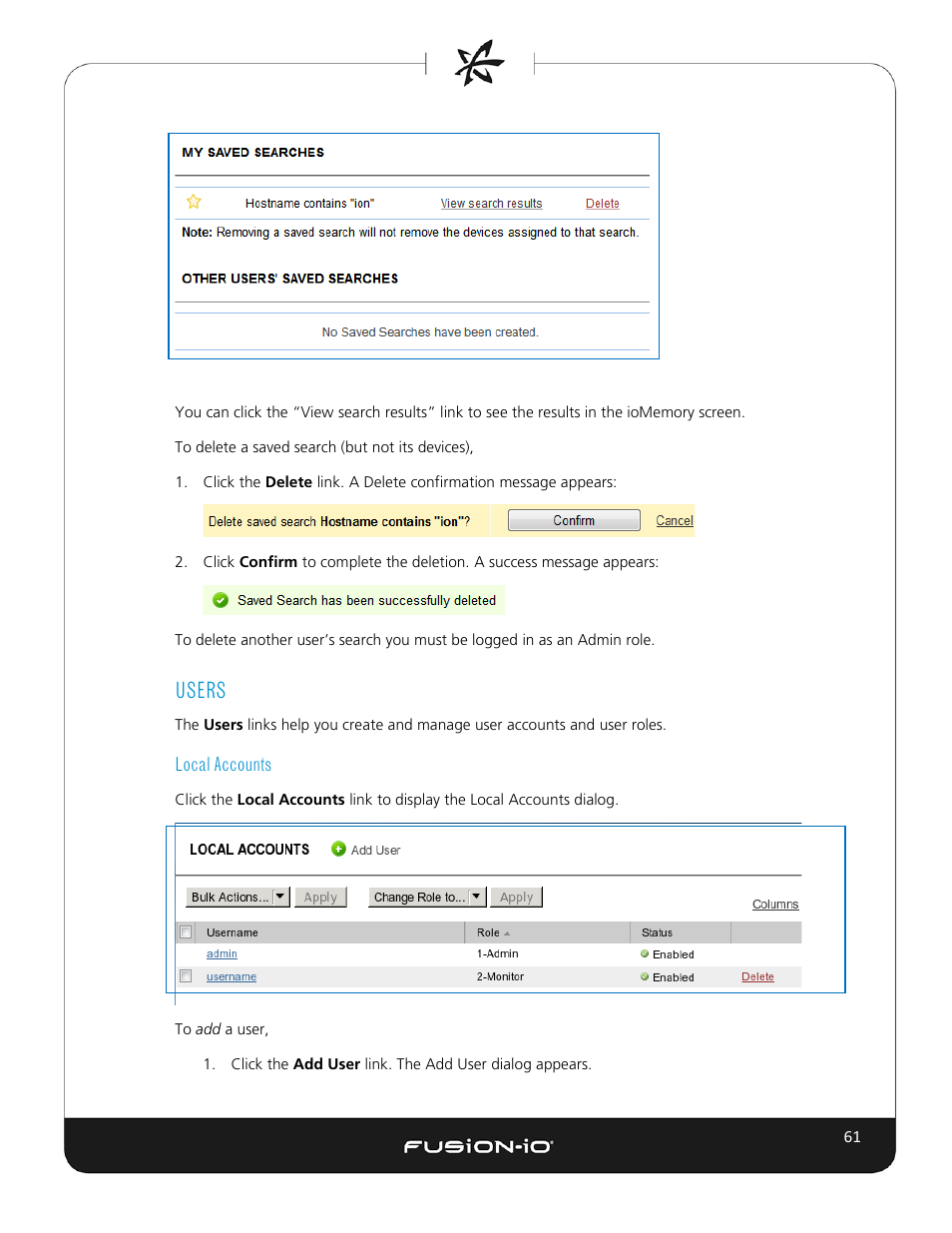 Users, Local accounts | Dell Acceleration Appliances for Databases User Manual | Page 67 / 102