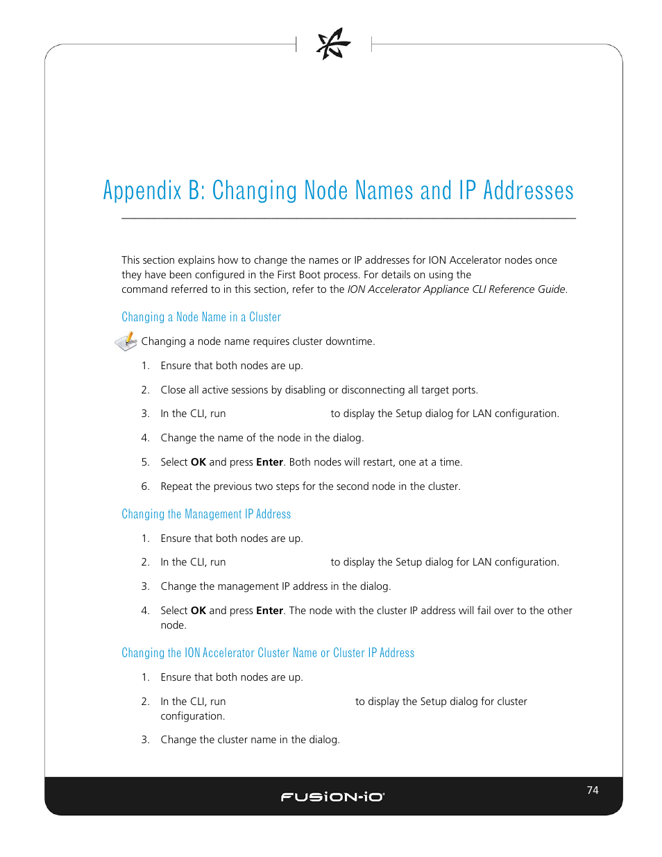 Appendix b: changing node names and ip addresses, Changing a node name in a cluster, Changing the management ip address | Dell Acceleration Appliances for Databases User Manual | Page 80 / 102