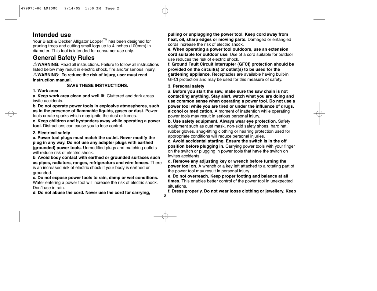 Intended use, General safety rules | Black & Decker Alligator 479970-00 User Manual | Page 2 / 40