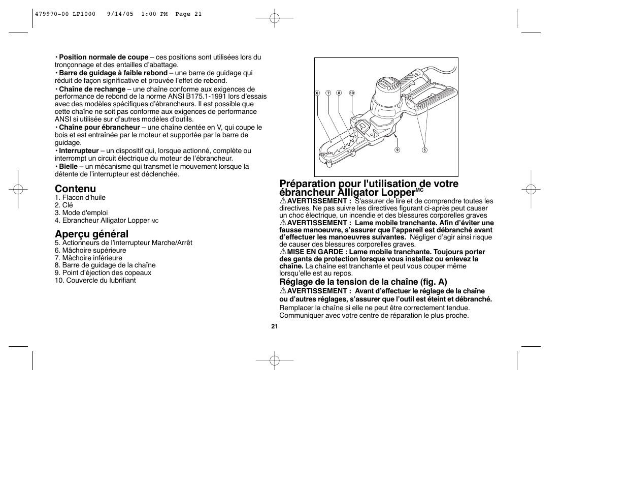 Contenu, Aperçu général | Black & Decker Alligator 479970-00 User Manual | Page 21 / 40