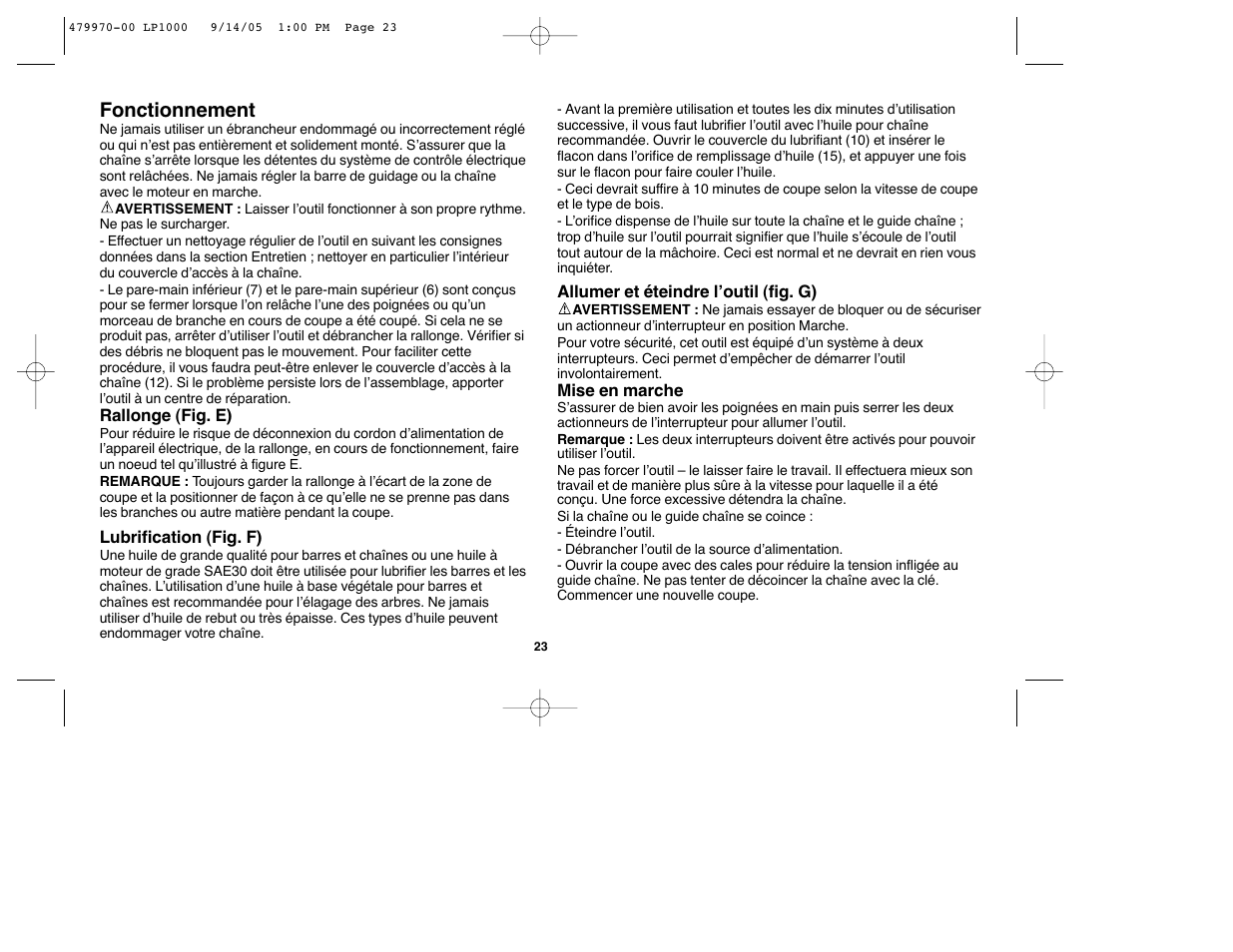 Fonctionnement | Black & Decker Alligator 479970-00 User Manual | Page 23 / 40