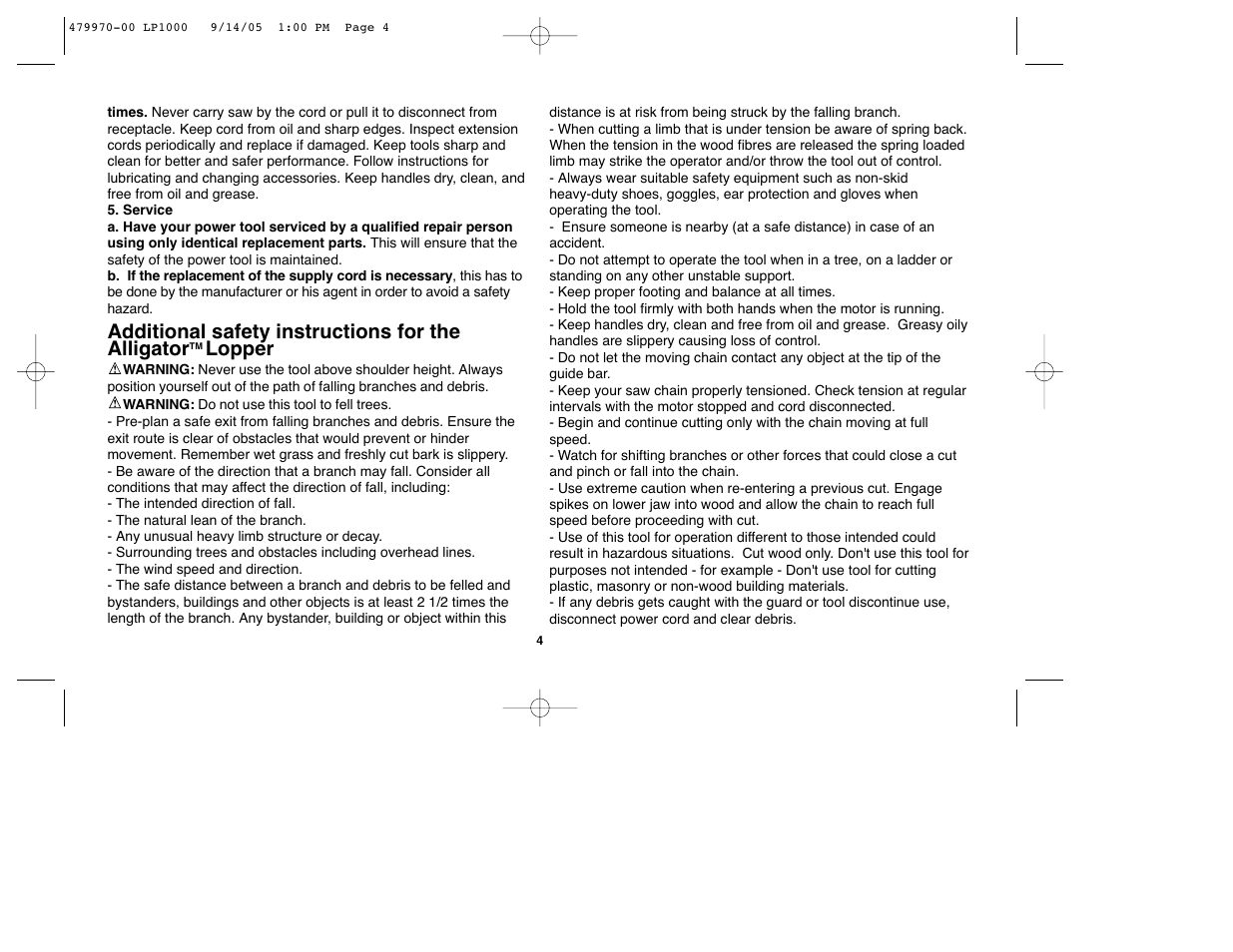 Additional safety instructions for the alligator, Lopper | Black & Decker Alligator 479970-00 User Manual | Page 4 / 40