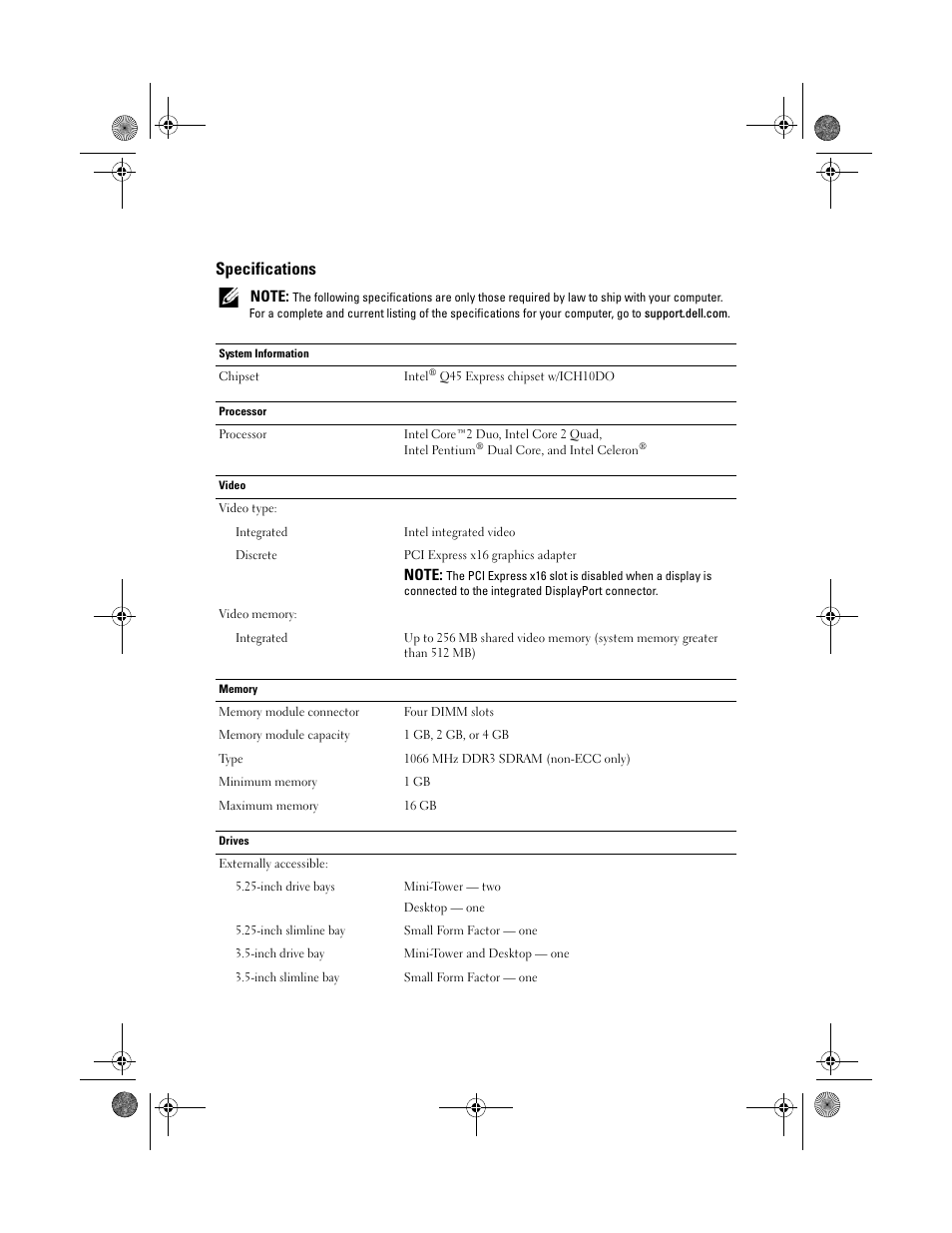 Specifications | Dell OptiPlex 780 User Manual | Page 7 / 10