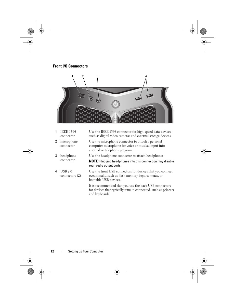 Front i/o connectors | Dell XPS 730x H2C (Early 2009) User Manual | Page 12 / 76