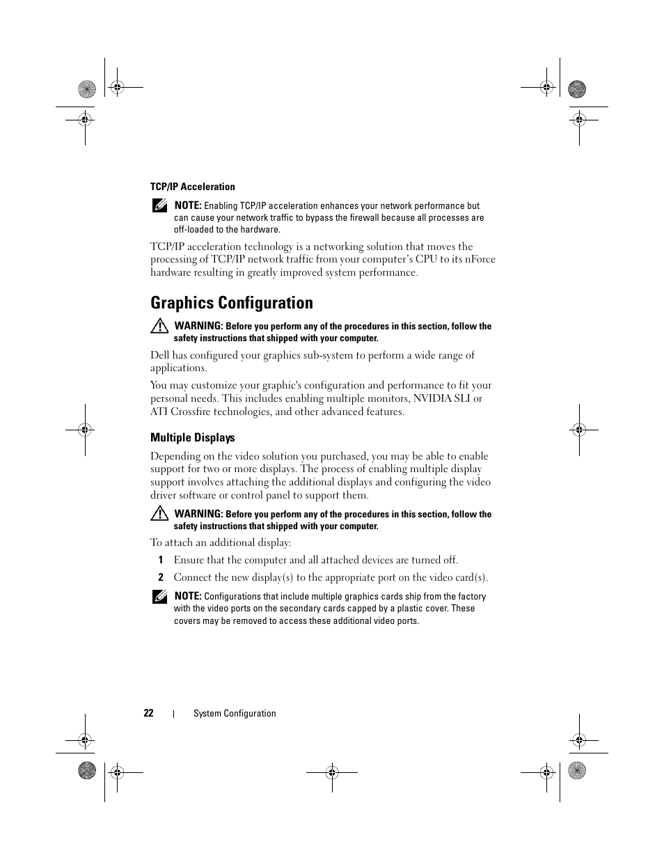 Graphics configuration, Multiple displays | Dell XPS 730x H2C (Early 2009) User Manual | Page 22 / 76