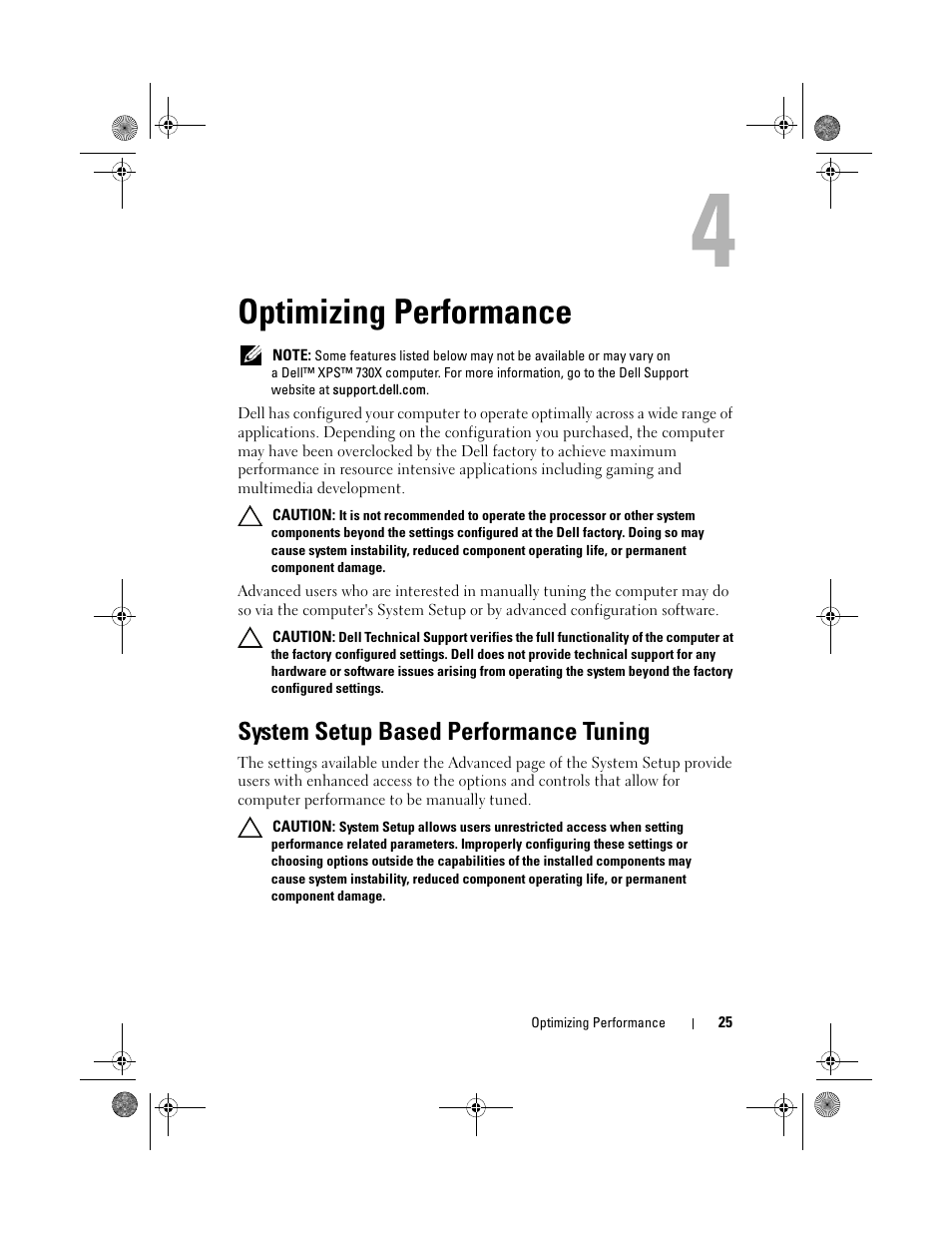 Optimizing performance, System setup based performance tuning | Dell XPS 730x H2C (Early 2009) User Manual | Page 25 / 76