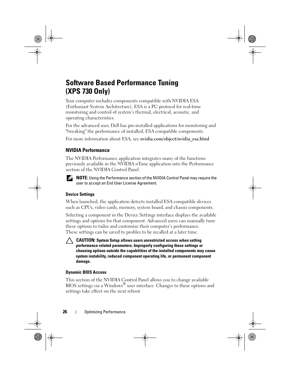 Software based performance tuning (xps 730 only), Nvidia performance | Dell XPS 730x H2C (Early 2009) User Manual | Page 26 / 76