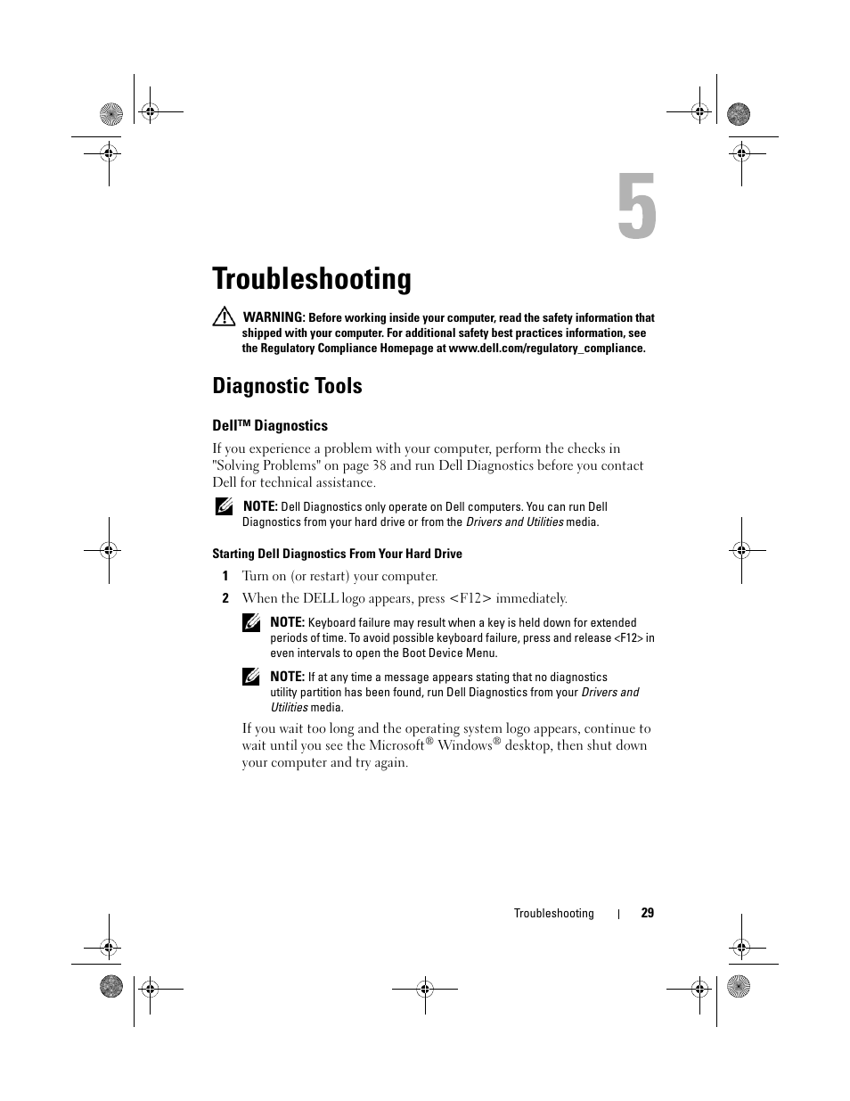 Troubleshooting, Diagnostic tools, Dell™ diagnostics | Dell XPS 730x H2C (Early 2009) User Manual | Page 29 / 76