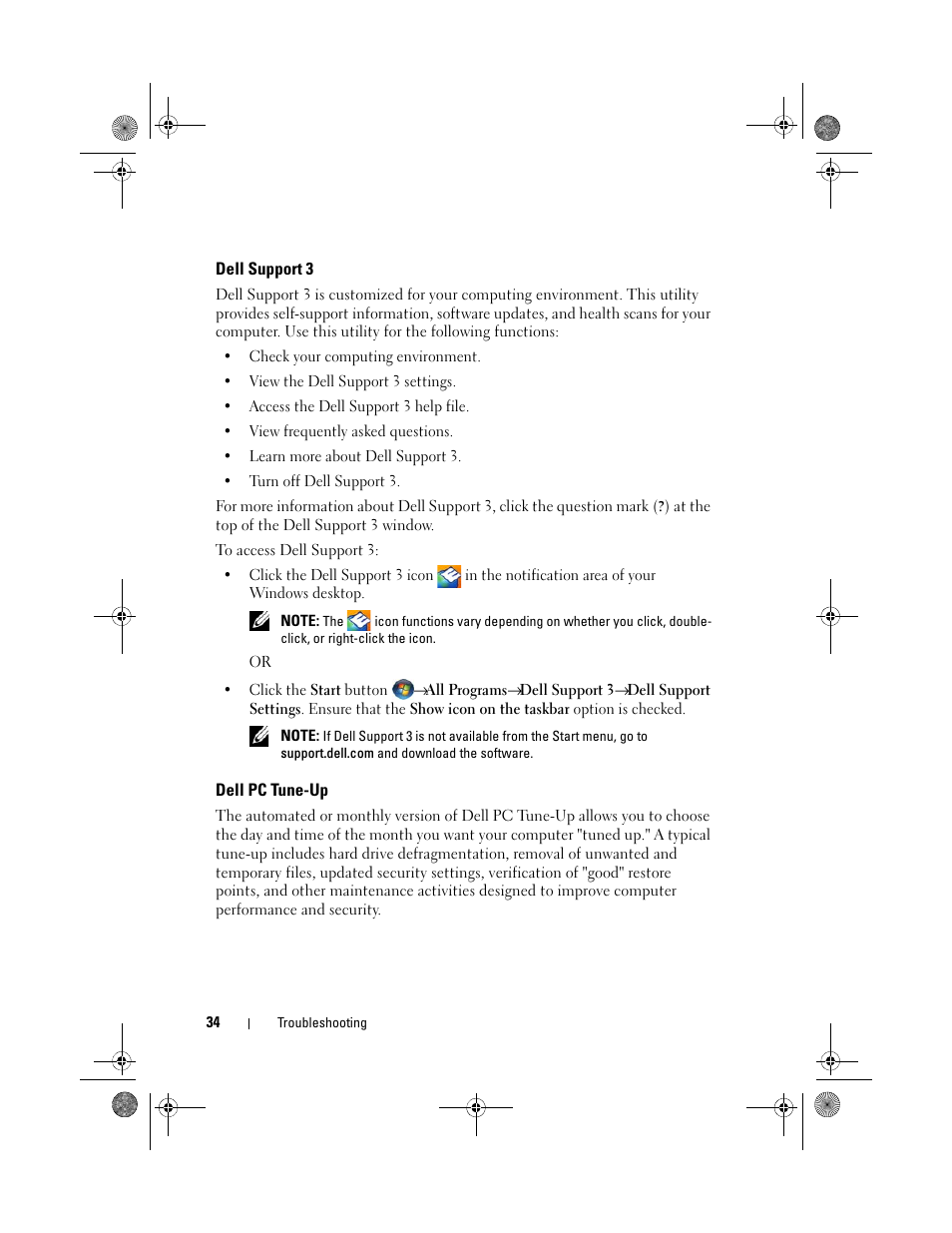 Dell support 3, Dell pc tune-up | Dell XPS 730x H2C (Early 2009) User Manual | Page 34 / 76