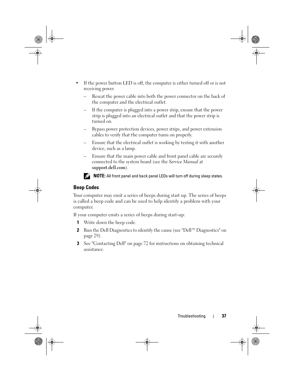Beep codes | Dell XPS 730x H2C (Early 2009) User Manual | Page 37 / 76