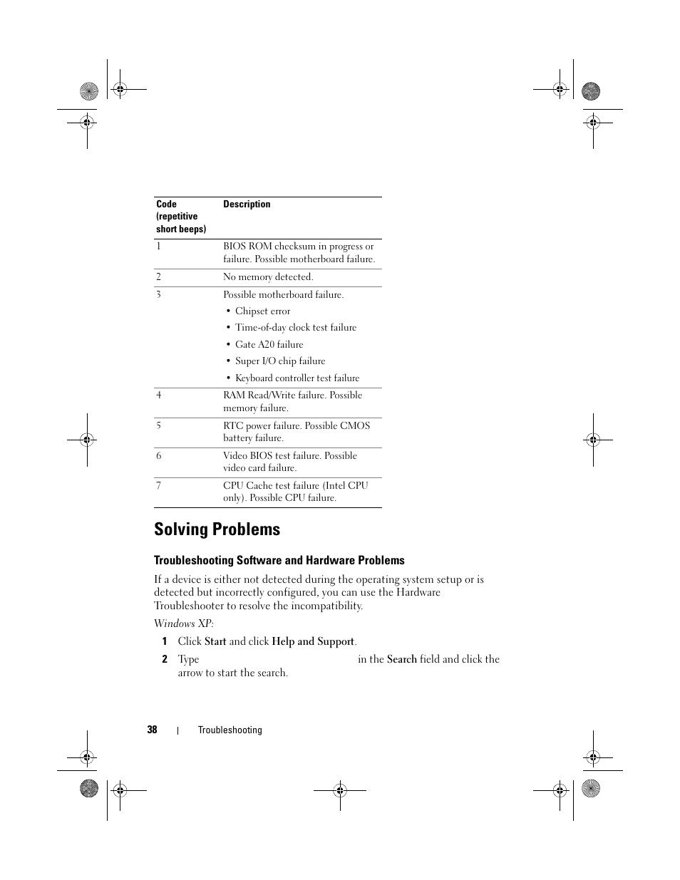 Solving problems, Troubleshooting software and hardware problems | Dell XPS 730x H2C (Early 2009) User Manual | Page 38 / 76