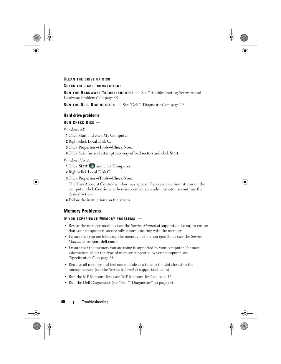 Memory problems | Dell XPS 730x H2C (Early 2009) User Manual | Page 40 / 76