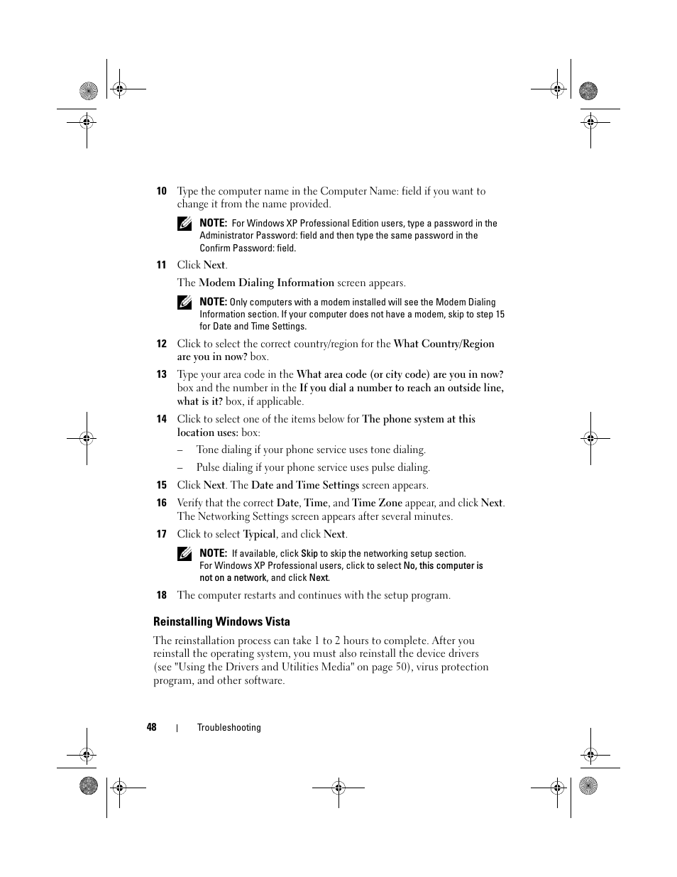 Reinstalling windows vista | Dell XPS 730x H2C (Early 2009) User Manual | Page 48 / 76