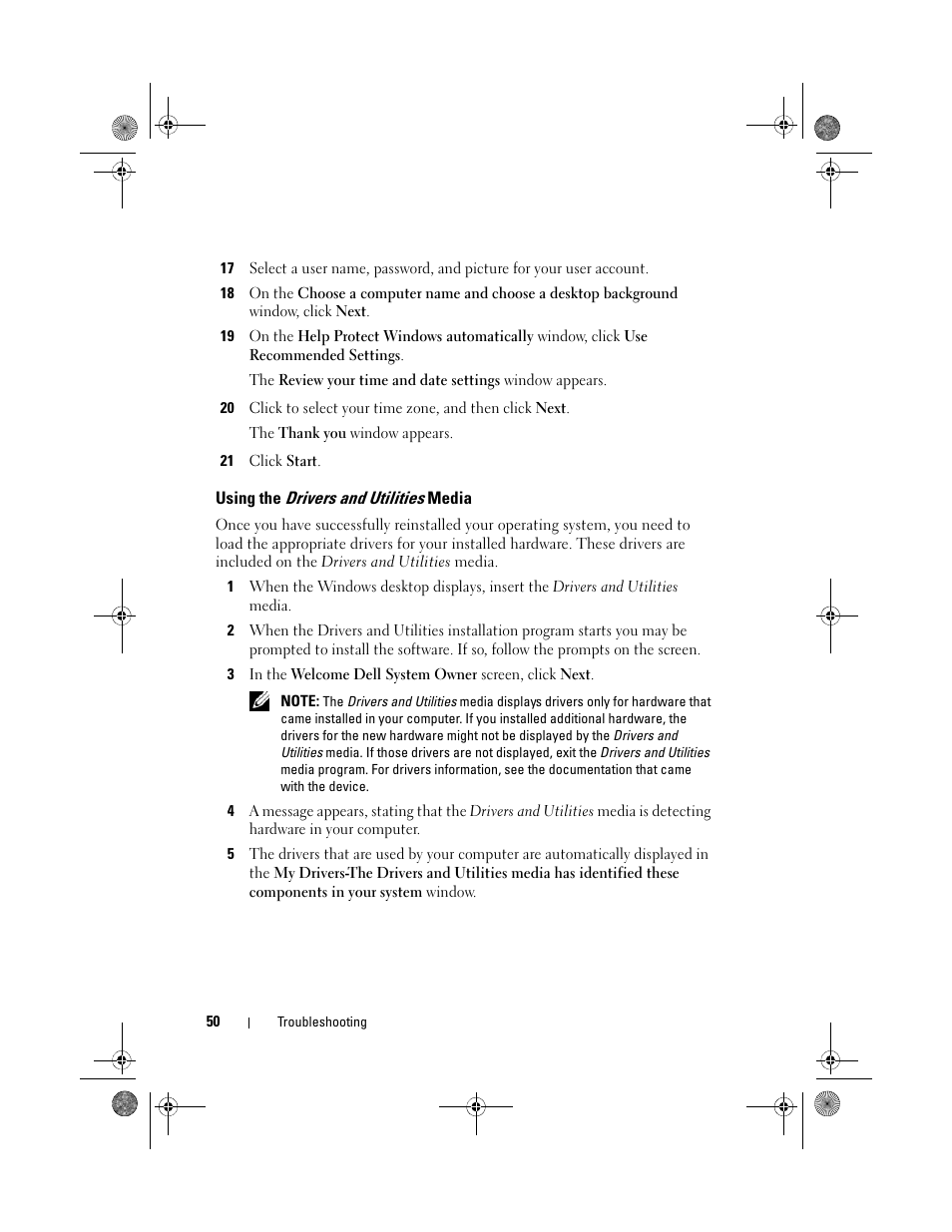 Using the drivers and utilities media, Using the drivers and utilities | Dell XPS 730x H2C (Early 2009) User Manual | Page 50 / 76