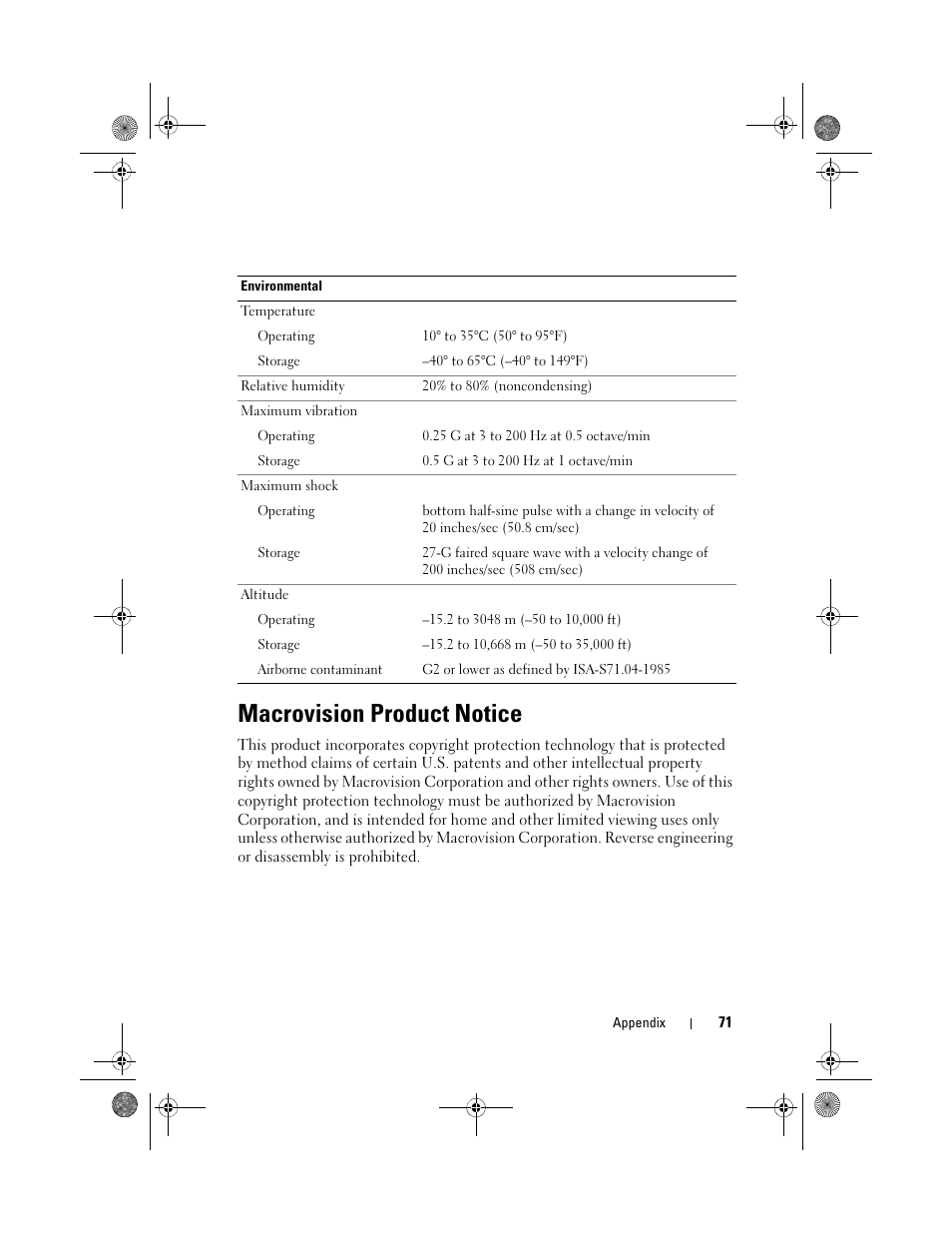 Macrovision product notice | Dell XPS 730x H2C (Early 2009) User Manual | Page 71 / 76