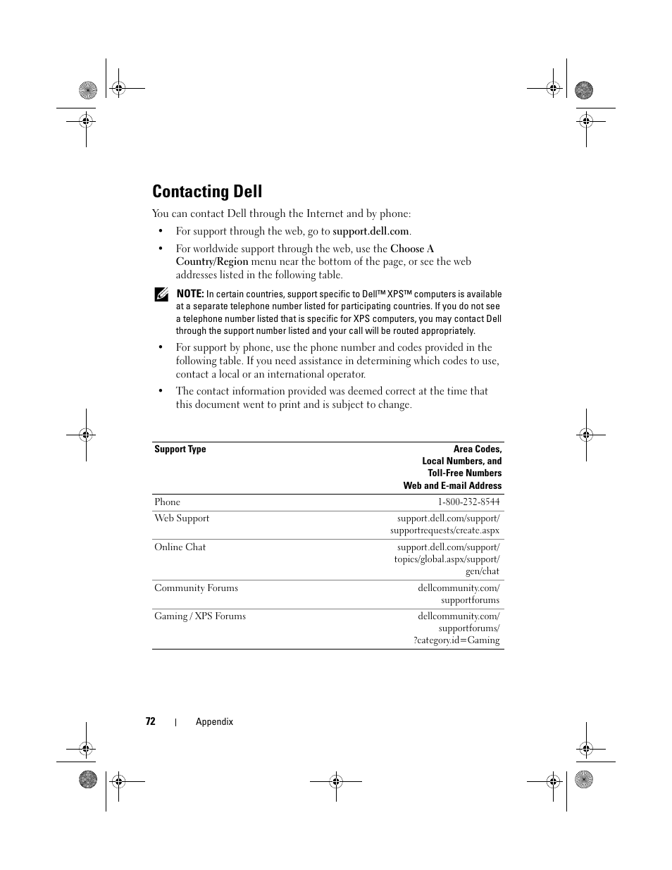 Contacting dell | Dell XPS 730x H2C (Early 2009) User Manual | Page 72 / 76