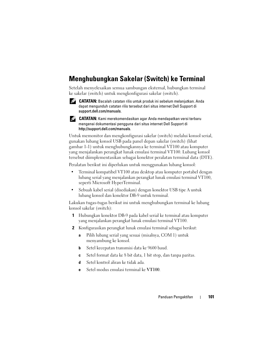 Menghubungkan sakelar (switch) ke terminal | Dell POWEREDGE M1000E User Manual | Page 103 / 222