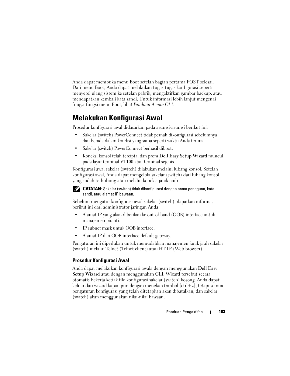 Melakukan konfigurasi awal, Prosedur konfigurasi awal | Dell POWEREDGE M1000E User Manual | Page 105 / 222