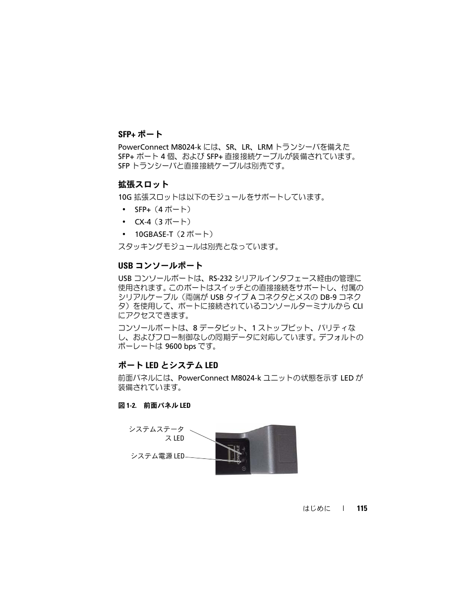 Sfp+ ポート, 拡張スロット, Usb コンソールポート | ポート led とシステム led | Dell POWEREDGE M1000E User Manual | Page 117 / 222