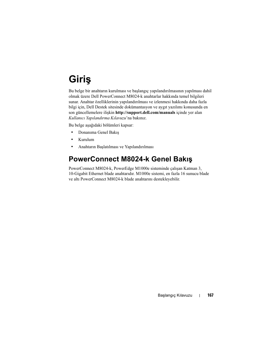 Giriş, Powerconnect m8024-k genel bakış | Dell POWEREDGE M1000E User Manual | Page 169 / 222
