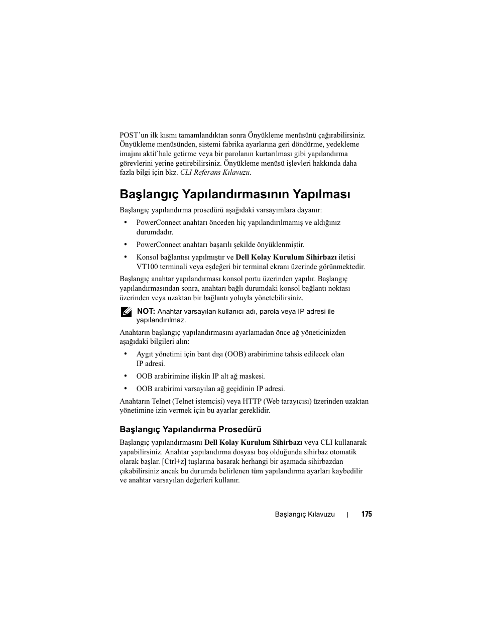 Başlangıç yapılandırmasının yapılması, Başlangıç yapılandırma prosedürü | Dell POWEREDGE M1000E User Manual | Page 177 / 222