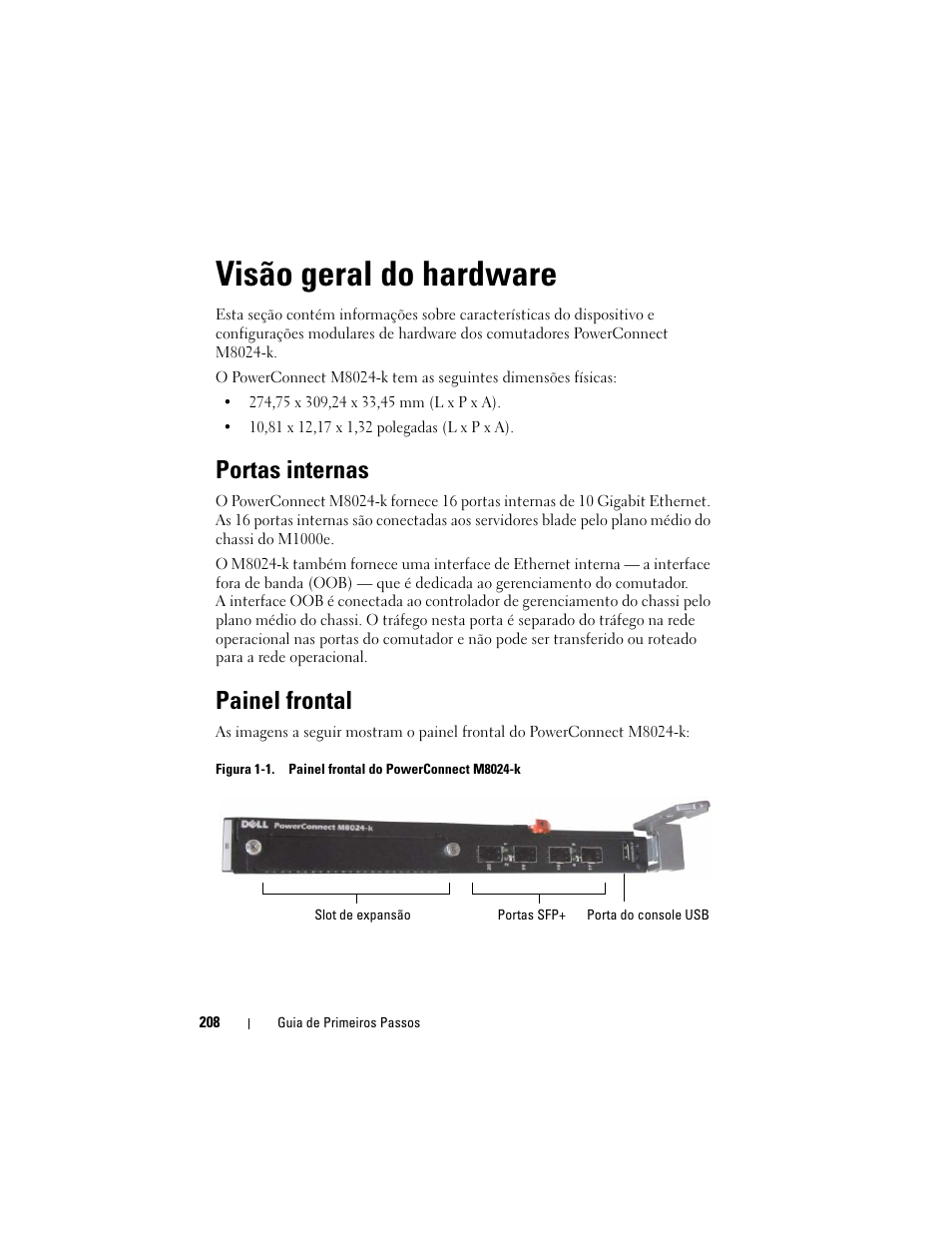 Visão geral do hardware, Portas internas, Painel frontal | Dell POWEREDGE M1000E User Manual | Page 210 / 222