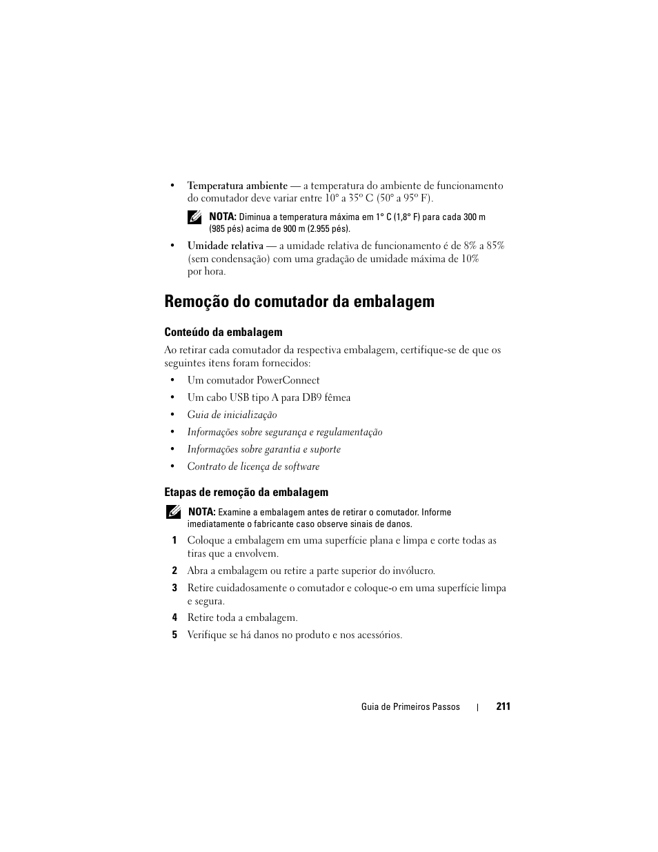 Remoção do comutador da embalagem, Conteúdo da embalagem, Etapas de remoção da embalagem | Dell POWEREDGE M1000E User Manual | Page 213 / 222