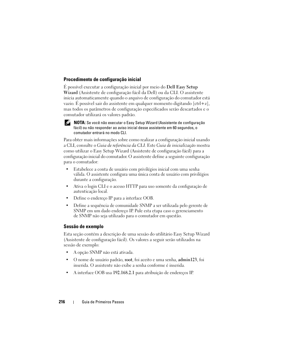 Procedimento de configuração inicial, Sessão de exemplo | Dell POWEREDGE M1000E User Manual | Page 218 / 222