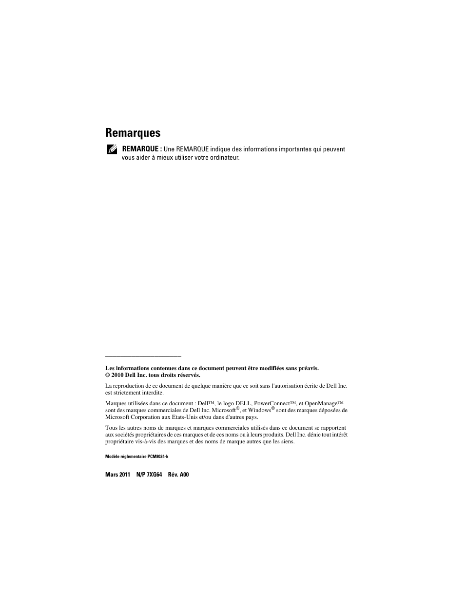 Remarques | Dell POWEREDGE M1000E User Manual | Page 54 / 222