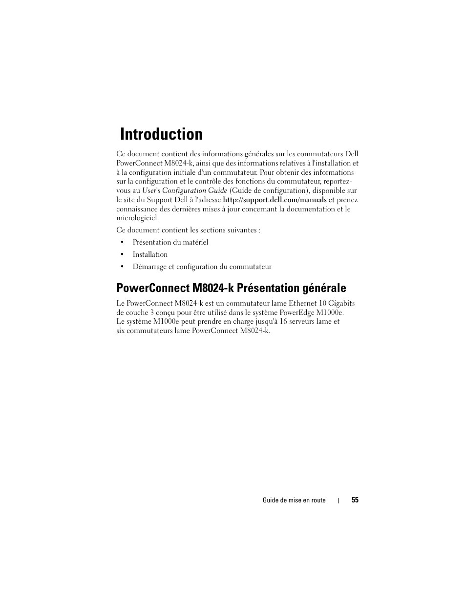 Introduction, Powerconnect m8024-k présentation générale | Dell POWEREDGE M1000E User Manual | Page 57 / 222