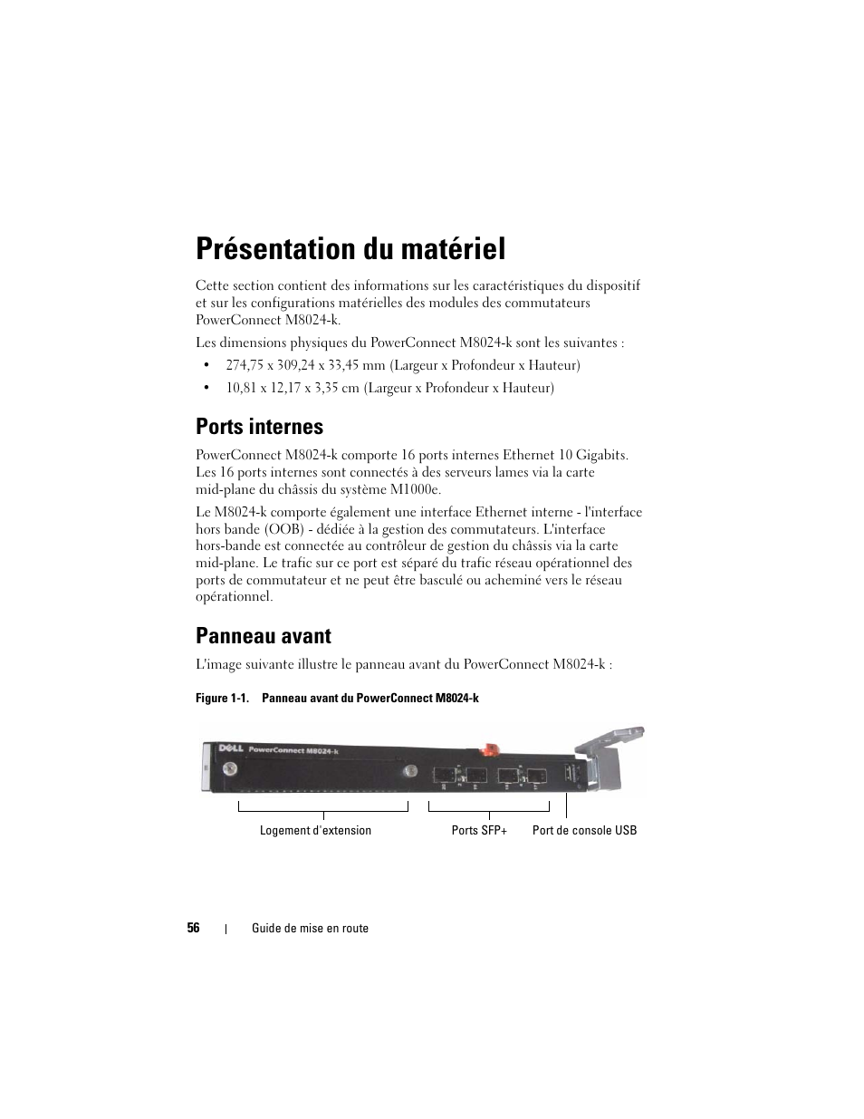 Présentation du matériel, Ports internes, Panneau avant | Dell POWEREDGE M1000E User Manual | Page 58 / 222
