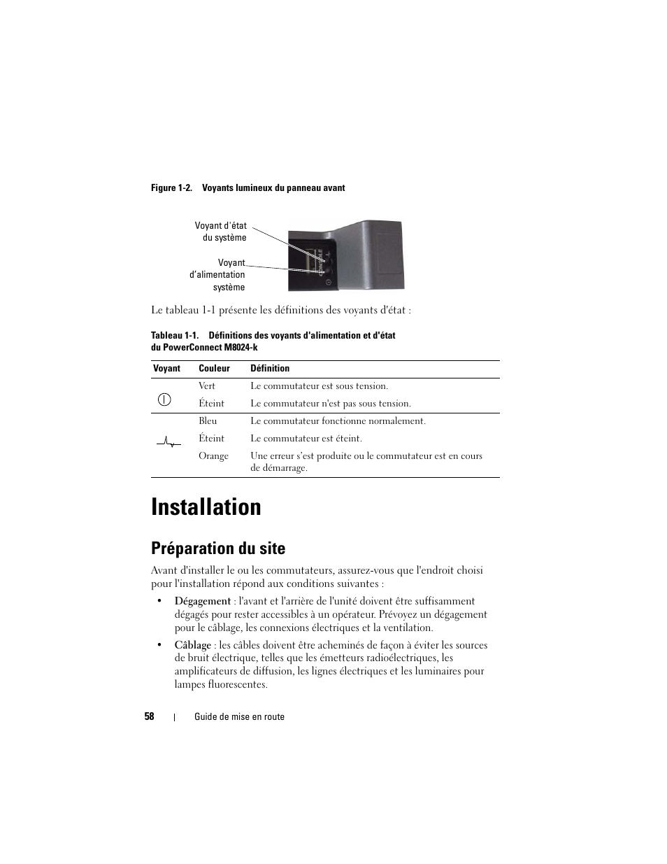 Installation, Préparation du site | Dell POWEREDGE M1000E User Manual | Page 60 / 222