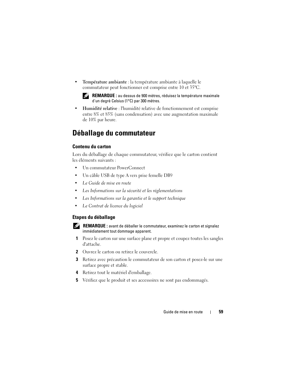 Déballage du commutateur, Contenu du carton, Etapes du déballage | Dell POWEREDGE M1000E User Manual | Page 61 / 222