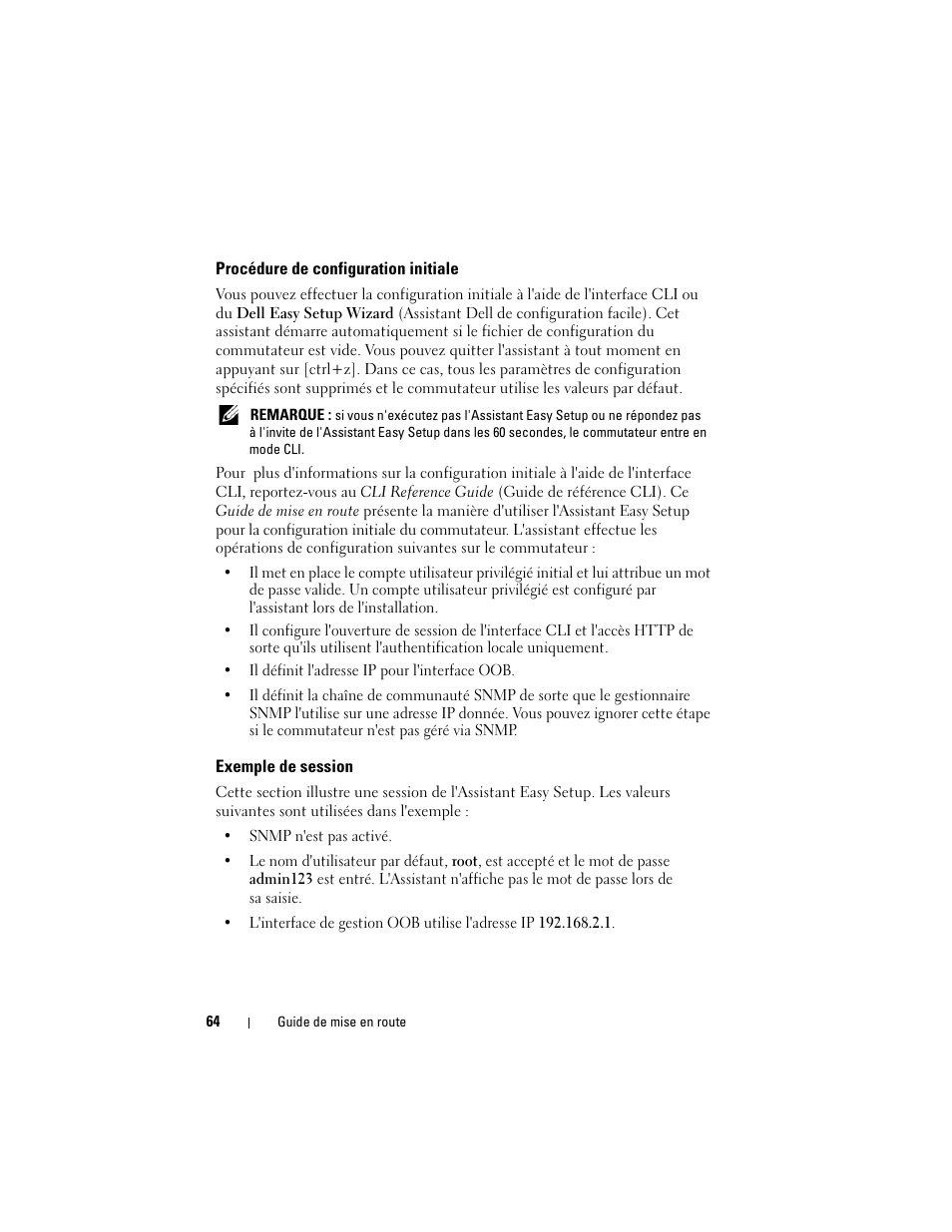 Procédure de configuration initiale, Exemple de session | Dell POWEREDGE M1000E User Manual | Page 66 / 222