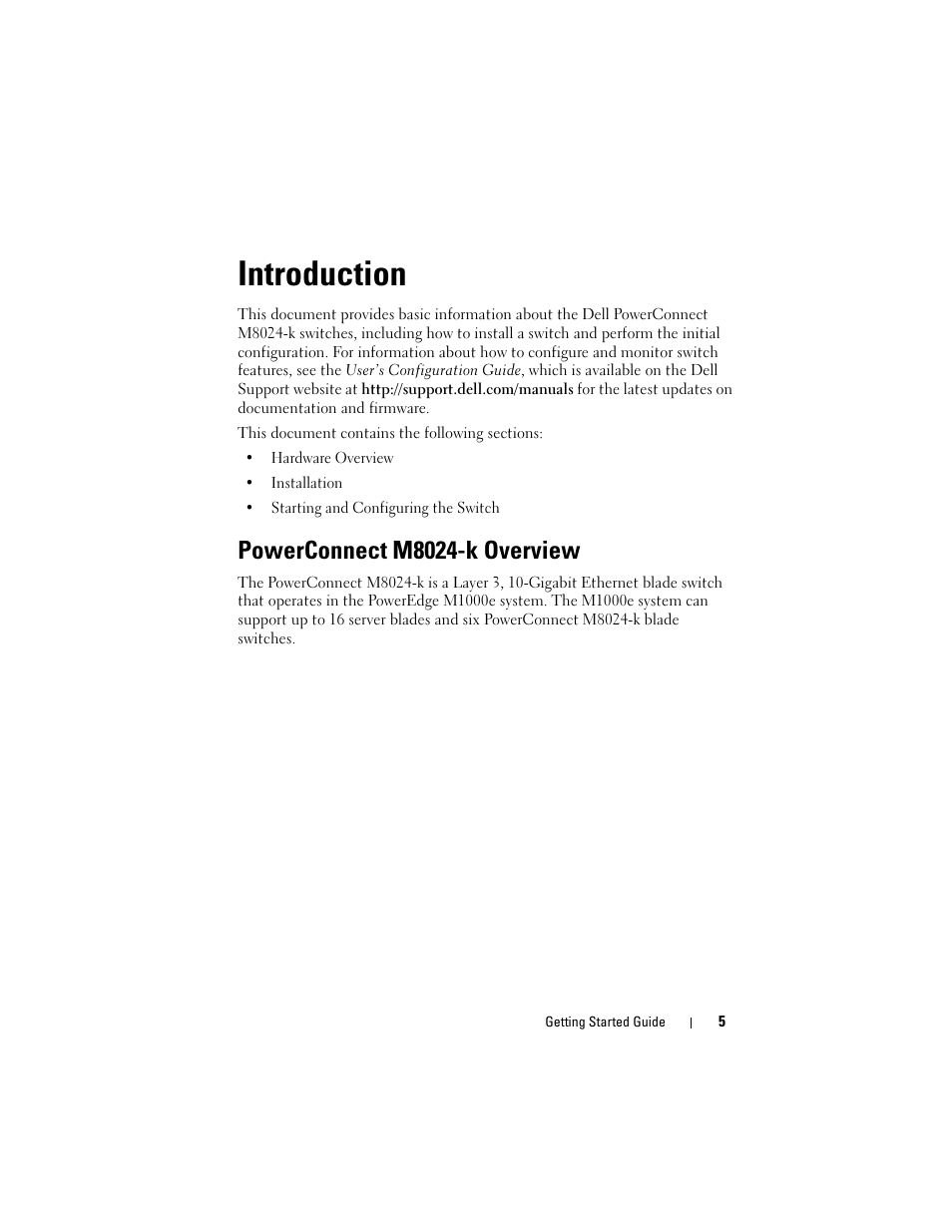 Introduction, Powerconnect m8024-k overview | Dell POWEREDGE M1000E User Manual | Page 7 / 222
