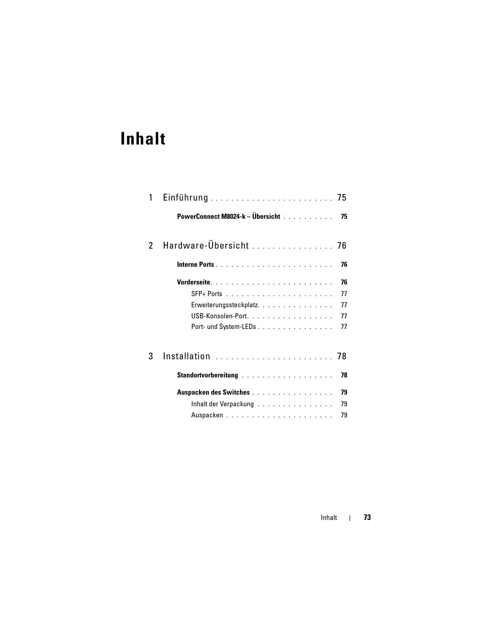Inhalt, 1einführung, 2hardware-übersicht | 3installation | Dell POWEREDGE M1000E User Manual | Page 75 / 222