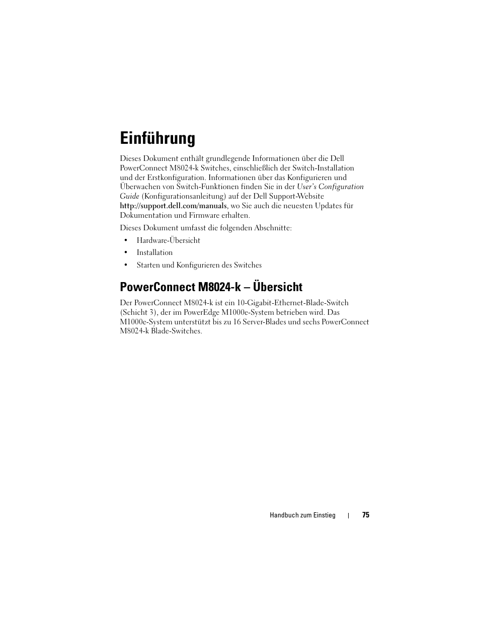 Einführung, Powerconnect m8024-k - übersicht, Powerconnect m8024-k – übersicht | Dell POWEREDGE M1000E User Manual | Page 77 / 222