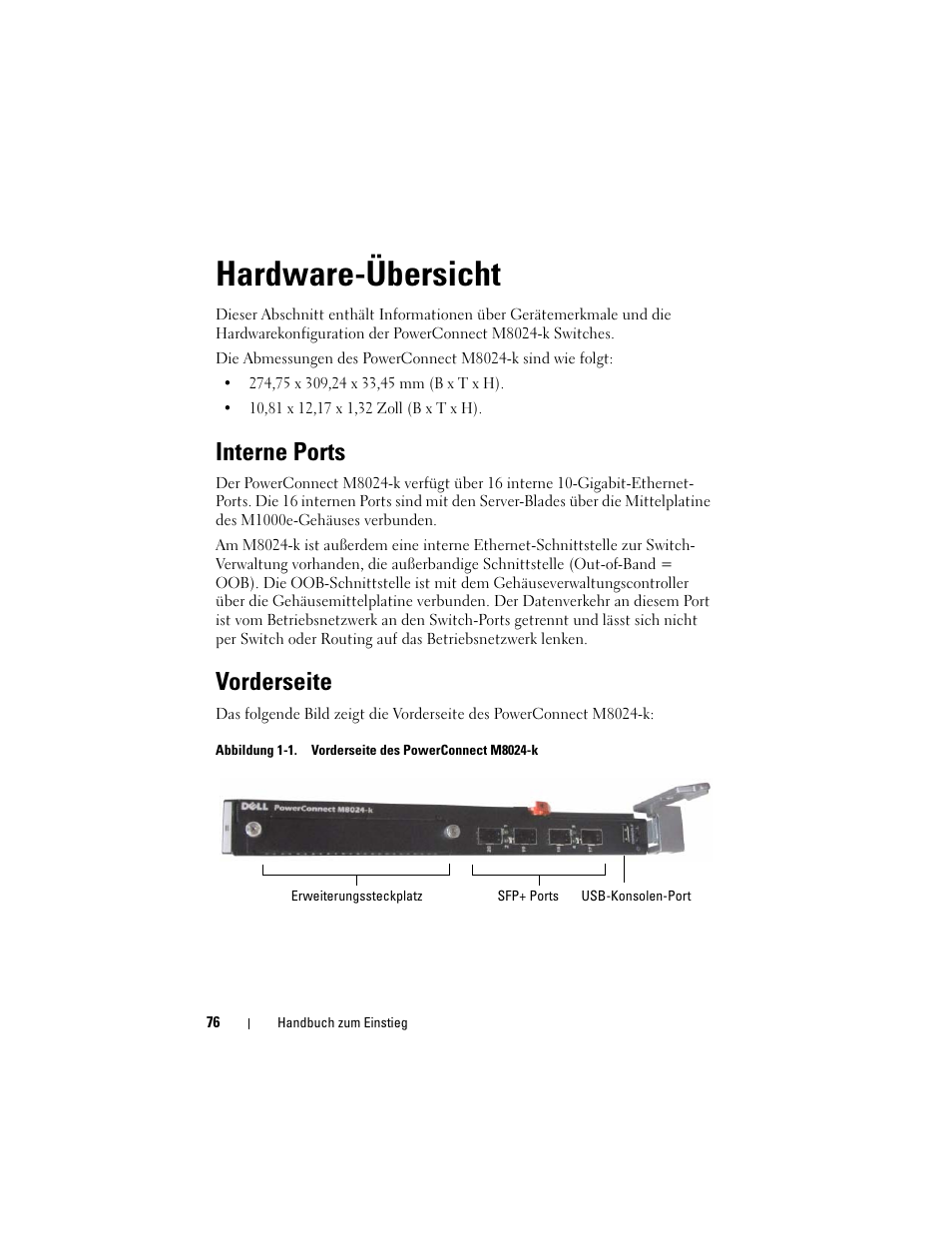 Hardware-übersicht, Interne ports, Vorderseite | Dell POWEREDGE M1000E User Manual | Page 78 / 222