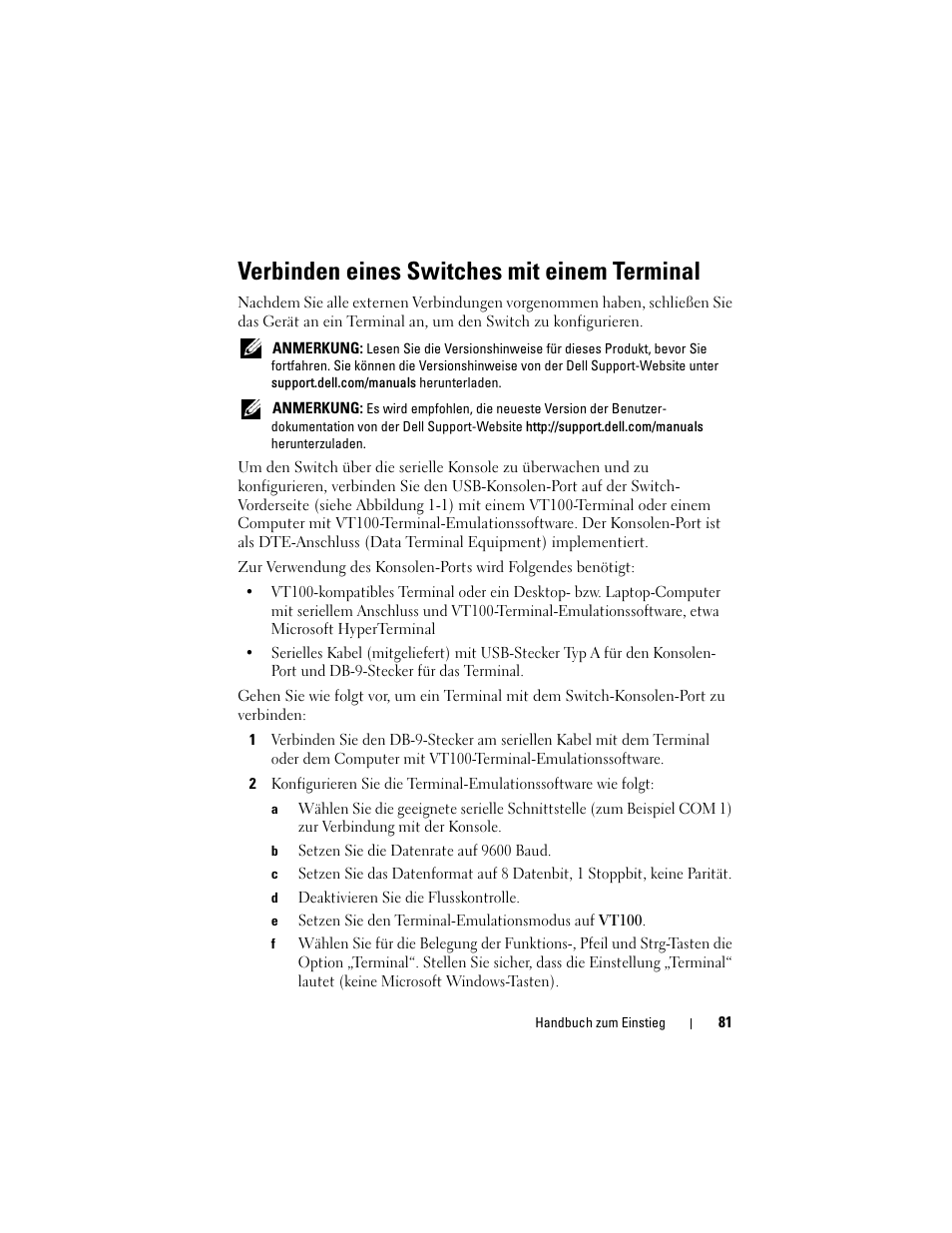 Verbinden eines switches mit einem terminal | Dell POWEREDGE M1000E User Manual | Page 83 / 222