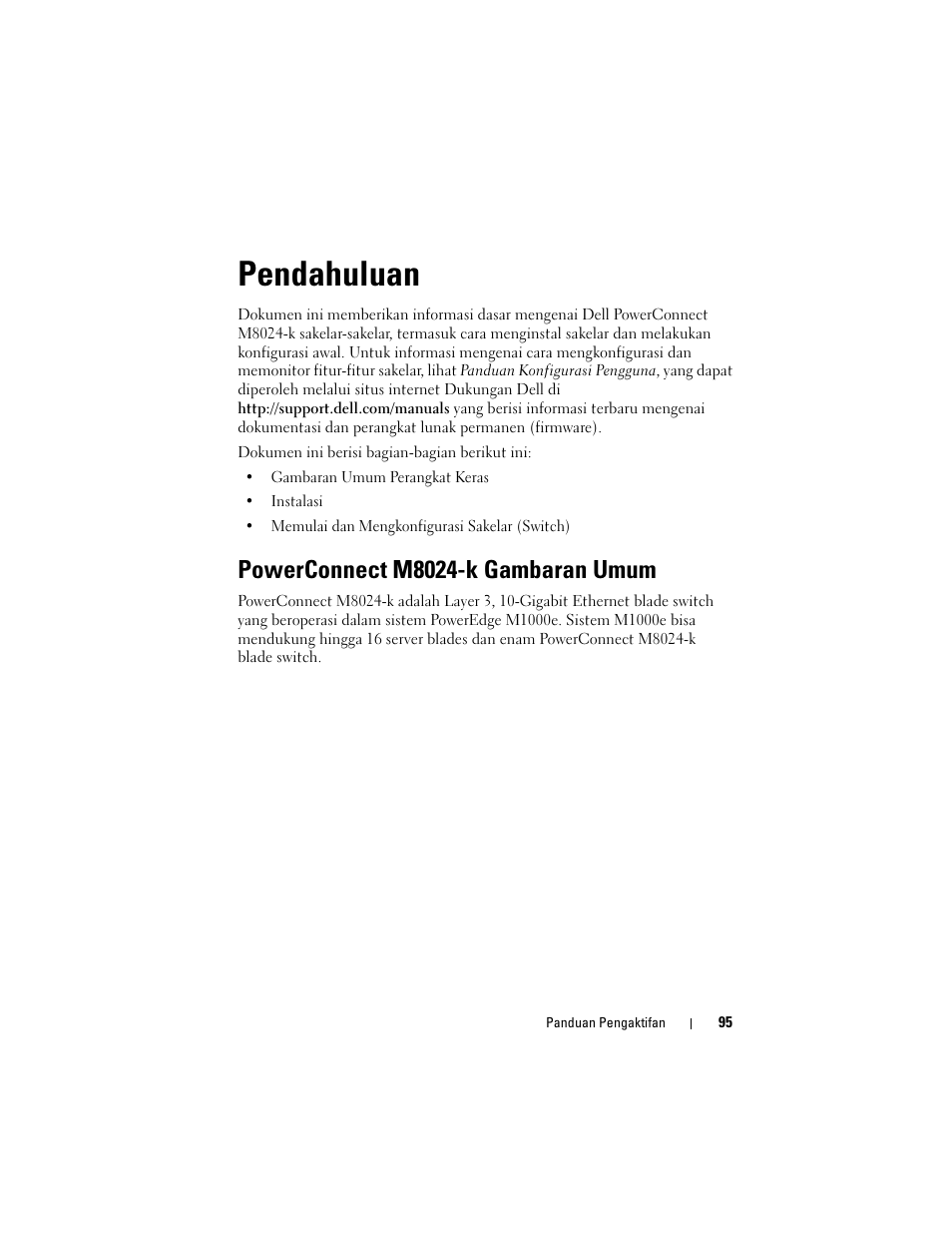 Pendahuluan, Powerconnect m8024-k gambaran umum | Dell POWEREDGE M1000E User Manual | Page 97 / 222