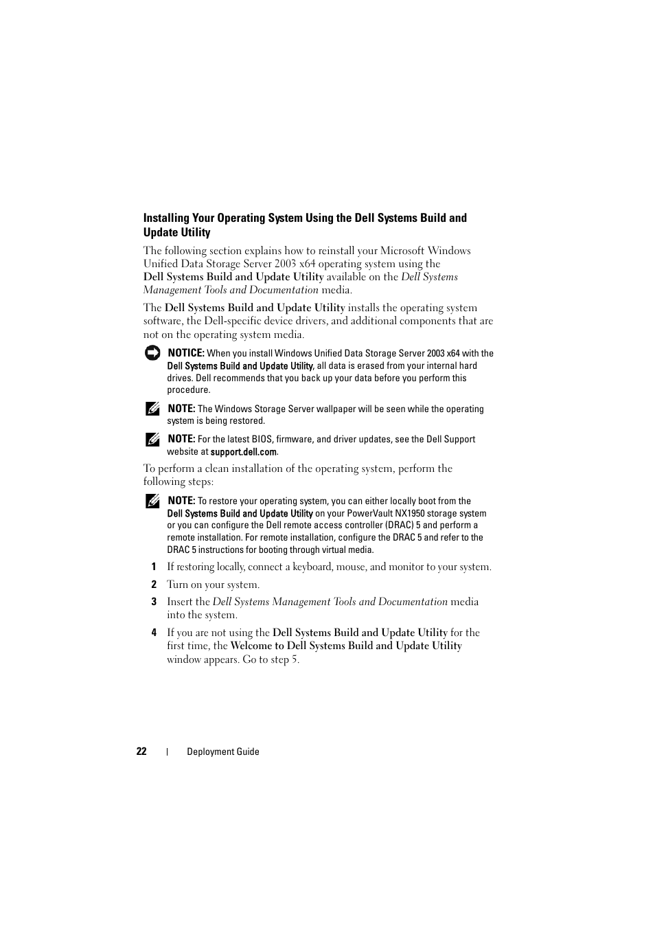 Installing your operating system using the, Dell systems build and update utility | Dell PowerVault NX1950 User Manual | Page 22 / 38