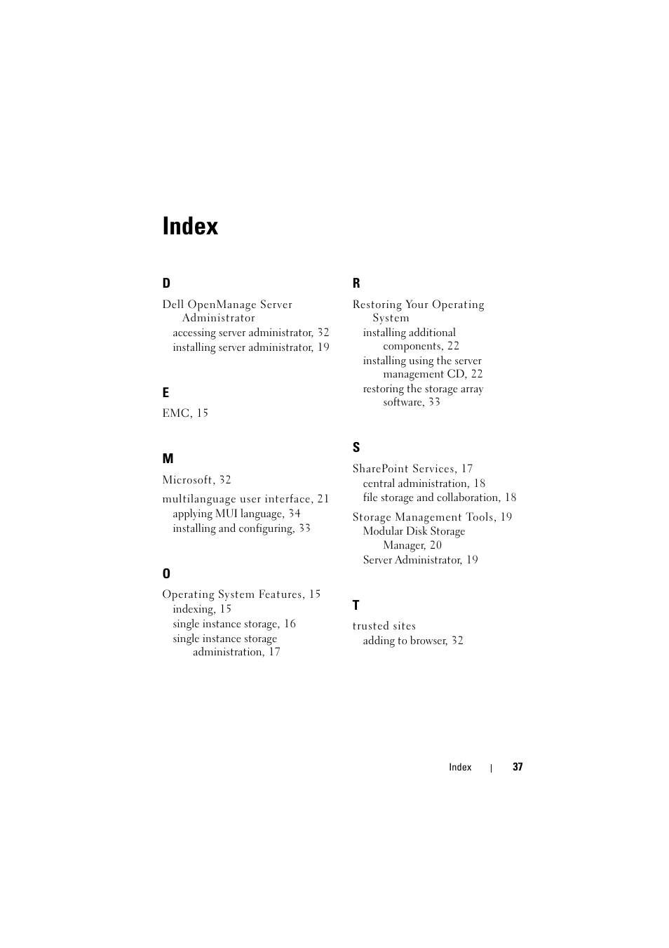 Index | Dell PowerVault NX1950 User Manual | Page 37 / 38