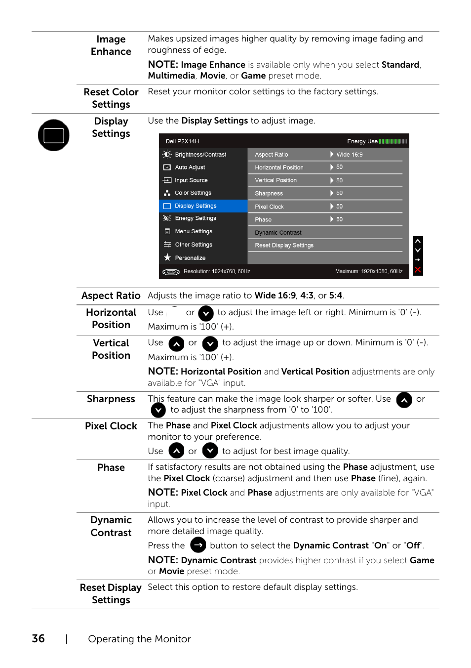 Dell P2414H Monitor User Manual | Page 36 / 54